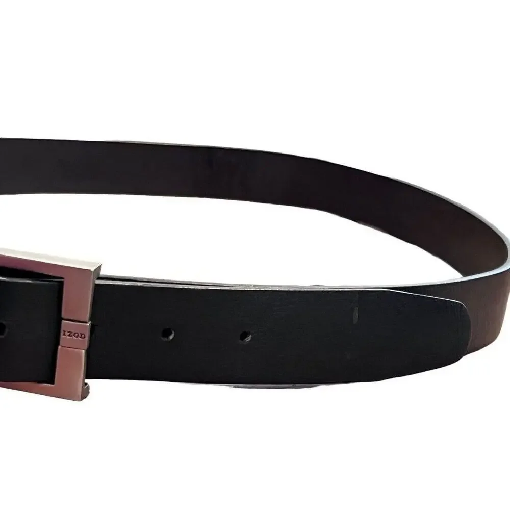 40 Izod Black Textured Leather Mens Belt Silver Metal Buckle